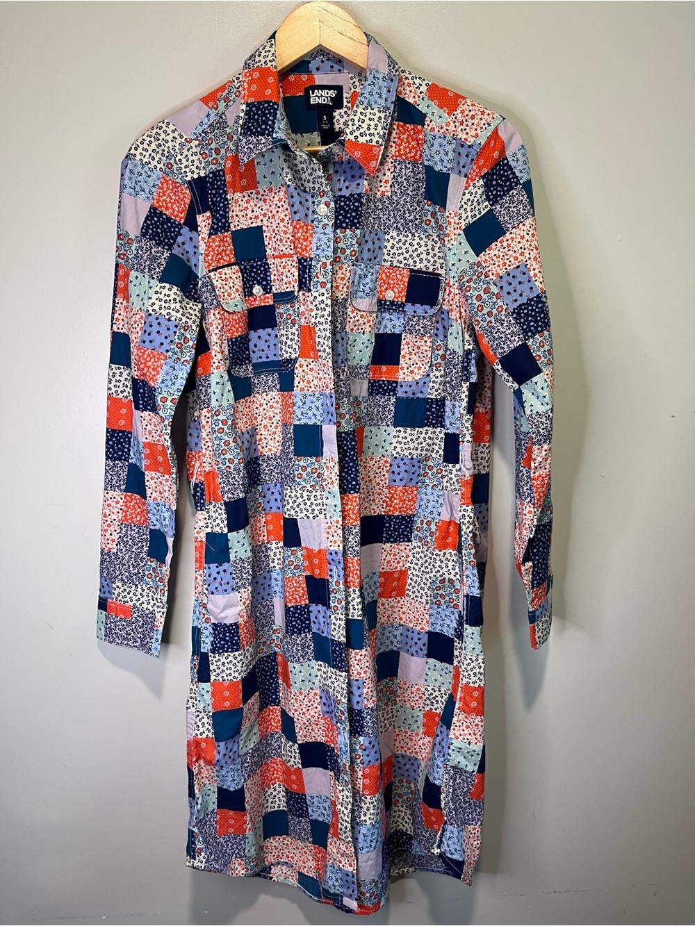 Lands' End Patchwork Print Button-Up Dress or  Nightgown